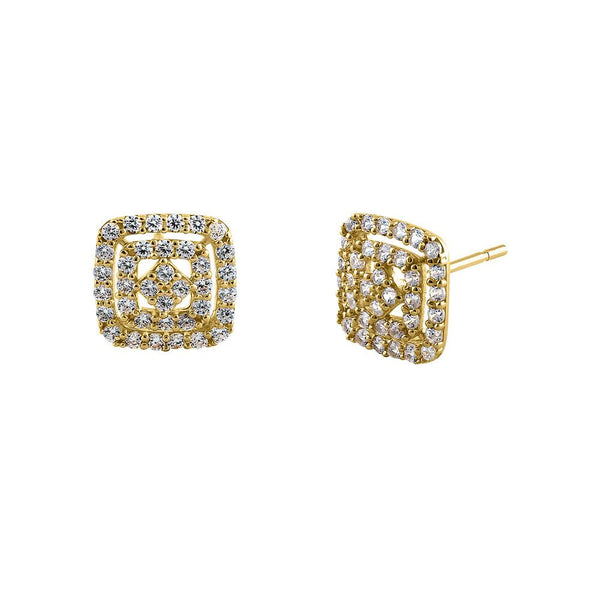 Solid 14K Yellow Gold Hedge Maze CZ Earrings