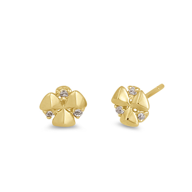 Solid 14K Gold Radioactive Flower with Clear CZ Earrings