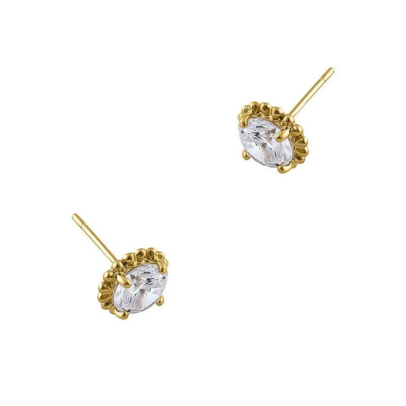 2.56 ct Solid 14K Yellow Gold Victorian Style Round CZ Stud Earrings