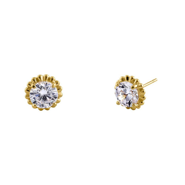 2.56 ct Solid 14K Yellow Gold Victorian Style Round CZ Stud Earrings