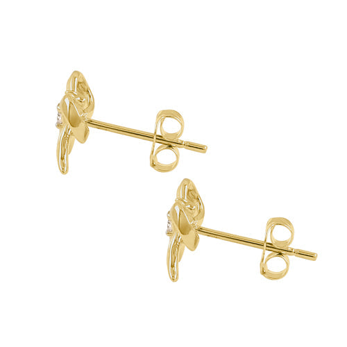 Solid 14K Yellow Gold Dainty Bow CZ Earrings