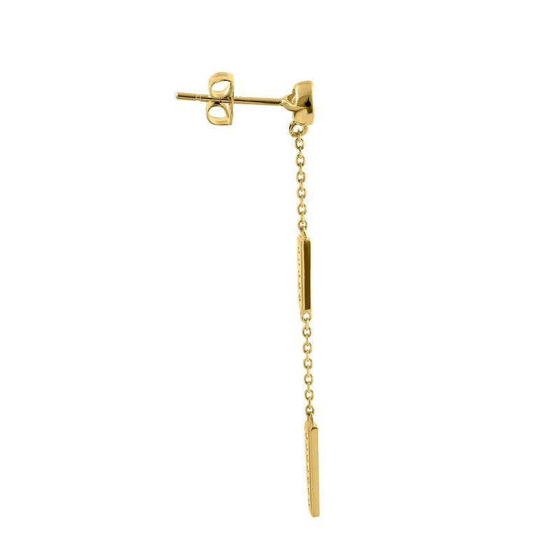 Solid 14K Yellow Gold  Rectangular Bar CZ Dangle Earrings