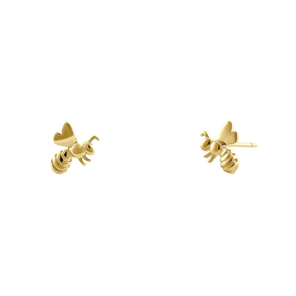 Solid 14K Yellow Gold Bee Earrings