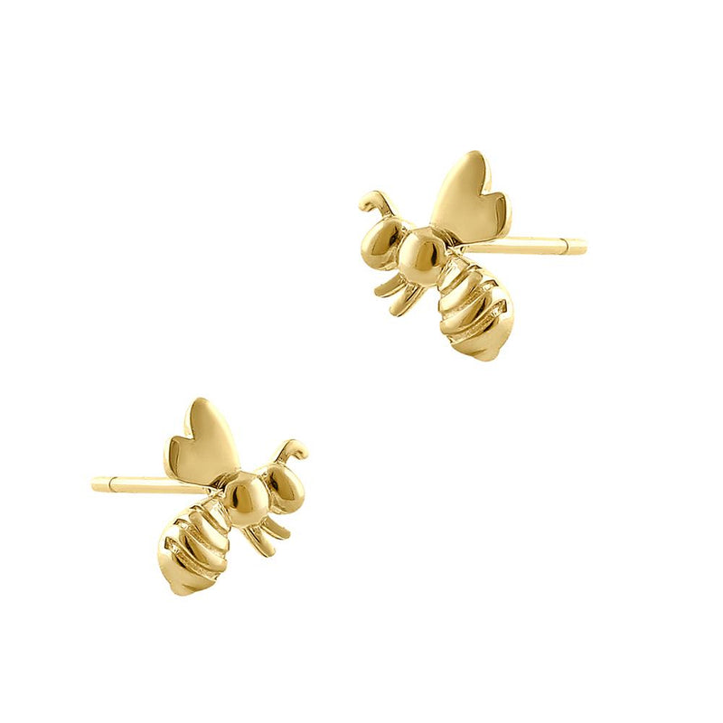 Solid 14K Yellow Gold Bee Earrings