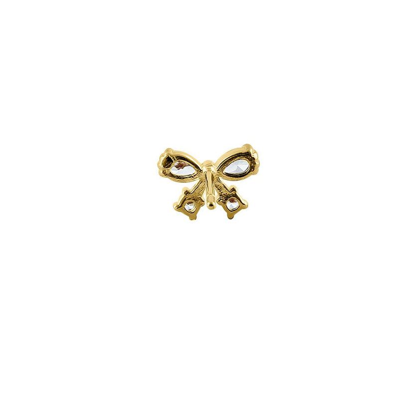 Solid 14K Yellow Gold Pretty Bow CZ Earrings