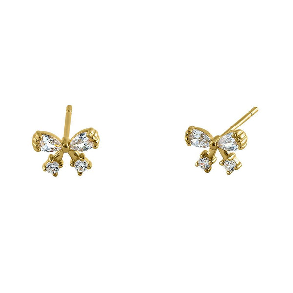 Solid 14K Yellow Gold Pretty Bow CZ Earrings