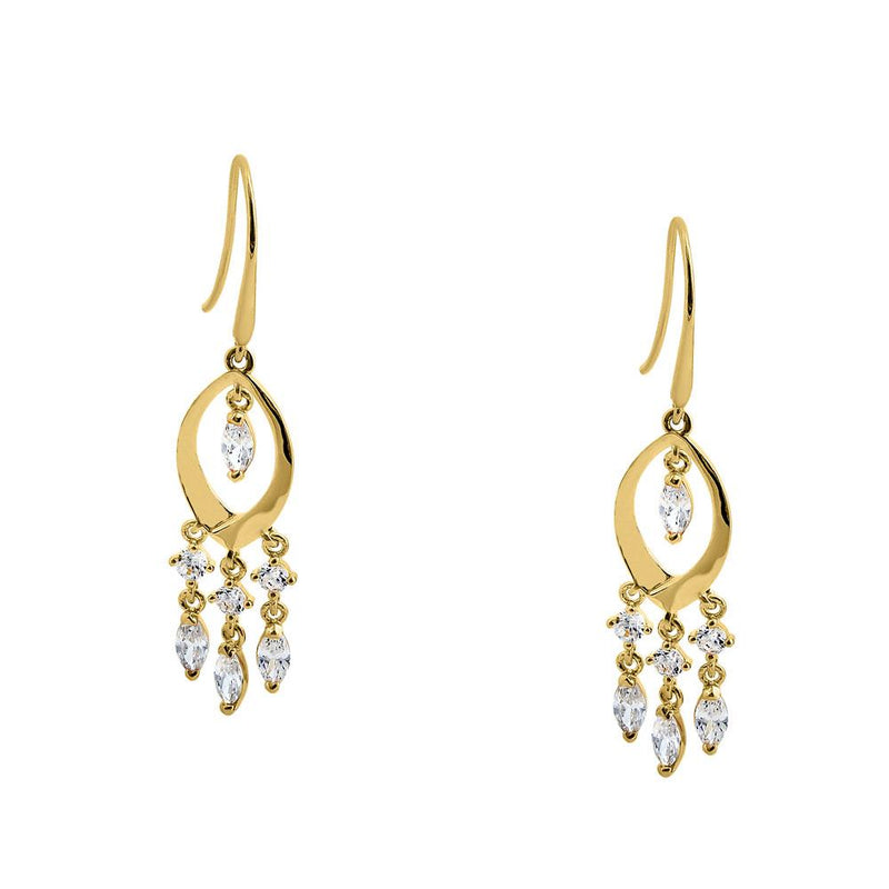 Solid 14K Yellow Gold Chandlier Dangle CZ Hook Earrings