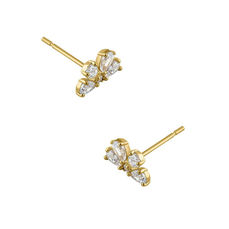 Solid 14K Yellow Gold Half Flower Petal CZ Earrings
