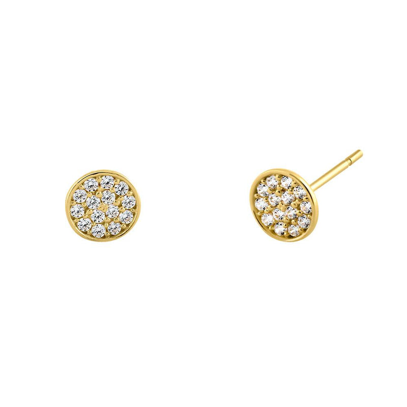Solid 14K Yellow Gold Circle Pave CZ Earrings
