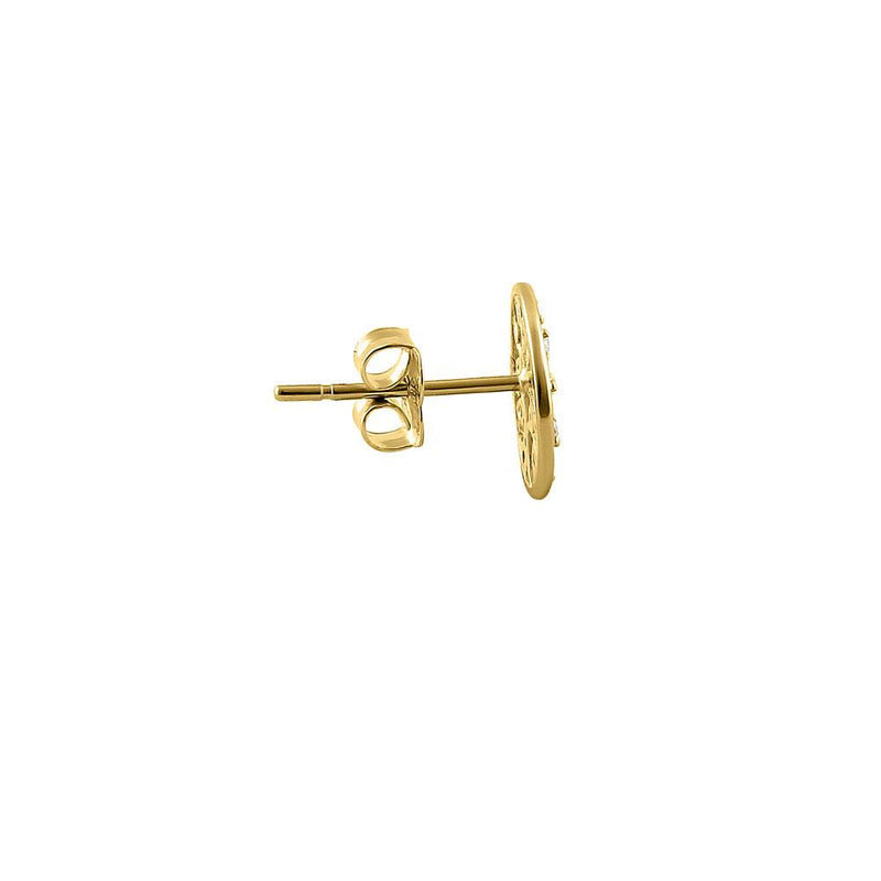 Solid 14K Yellow Gold Shiny Tree of Life CZ Earrings