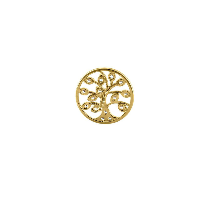Solid 14K Yellow Gold Shiny Tree of Life CZ Earrings