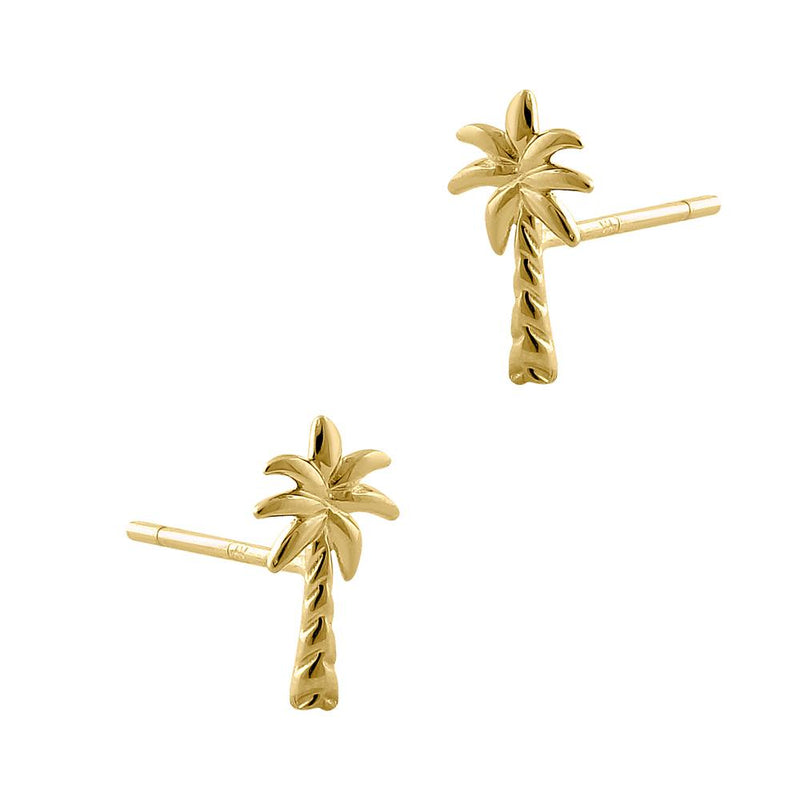 Solid 14K Yellow Gold Palm Tree Earrings