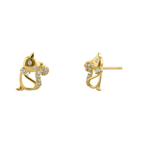 Solid 14K Yellow Gold Precious Cat CZ Earrings