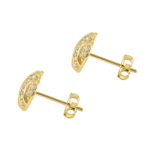 Solid 14K Yellow Gold Elegant Modern Heart CZ Earrings