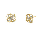 Solid 14K Yellow Gold Pinwheel Flower CZ Earrings