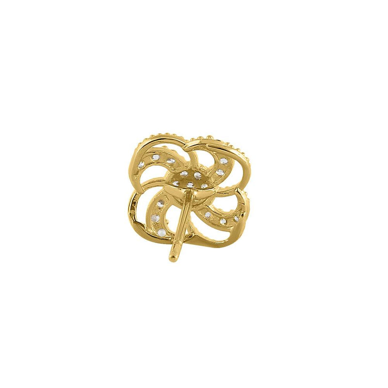 Solid 14K Yellow Gold Pinwheel Flower CZ Earrings