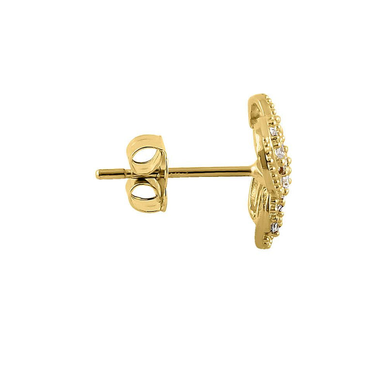 Solid 14K Yellow Gold Pinwheel Flower CZ Earrings