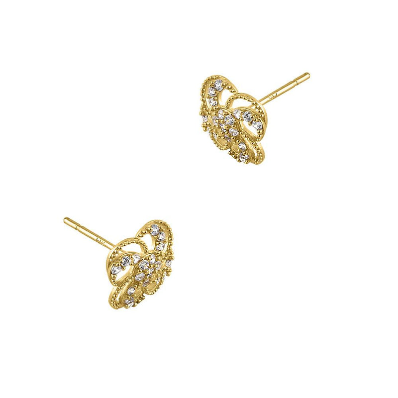 Solid 14K Yellow Gold Pinwheel Flower CZ Earrings