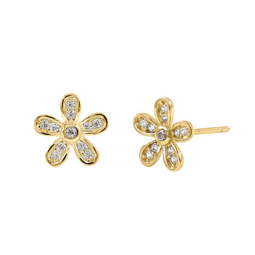 Solid 14K Yellow Gold Dainty Flower CZ Earrings