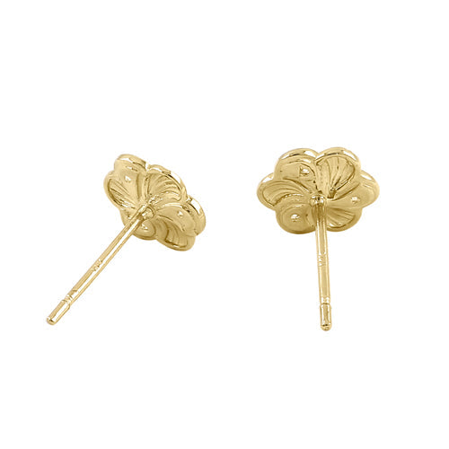 Solid 14K Yellow Gold Dainty Plumeria Flower CZ Earrings