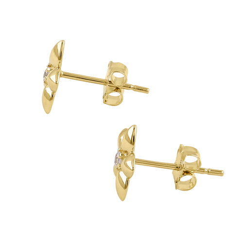 Solid 14K Yellow Gold Dainty Flower CZ Earrings