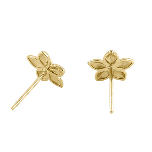 Solid 14K Yellow Gold Dainty Flower CZ Earrings