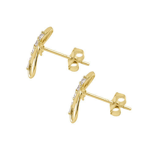 Solid 14K Yellow Gold Twisted Cross CZ Earrings