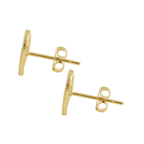 Solid 14K Yellow Gold Trendy Woven Heart CZ Earrings