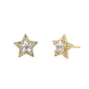 Solid 14K Yellow Gold Dainty Star CZ Earrings