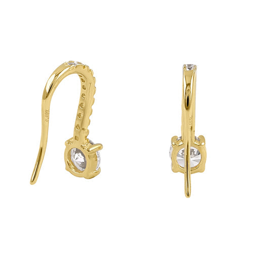 Solid 14K Yellow Gold Elegant Round CZ Hook Earrings