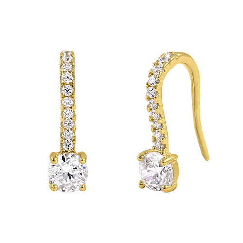 Solid 14K Yellow Gold Elegant Round CZ Hook Earrings