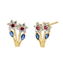 Solid 14K Yellow Gold Growing Flower CZ Earrings