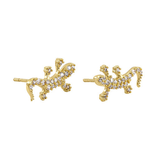 Solid 14K Yellow Gold Dainty Lizard CZ Earrings