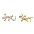Solid 14K Yellow Gold Dainty Lizard CZ Earrings