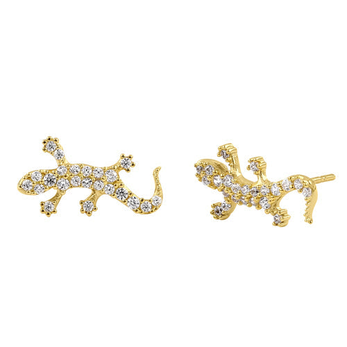 Solid 14K Yellow Gold Dainty Lizard CZ Earrings