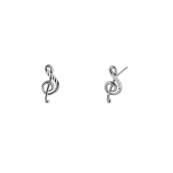 Solid 14K White Gold Music Note Stud Earrings