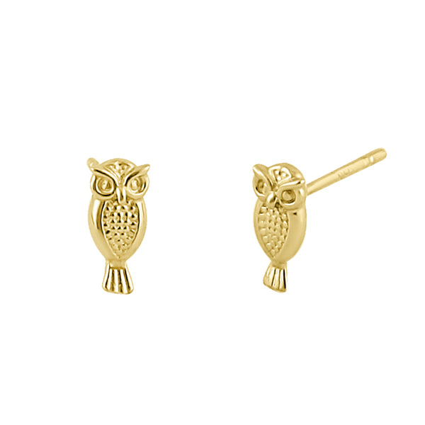 Solid 14K Yellow Gold Small Owl Stud Earrings