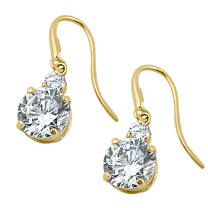 1.68 ct Solid 14K Yellow Gold 6mm Round CZ Hook Earrings