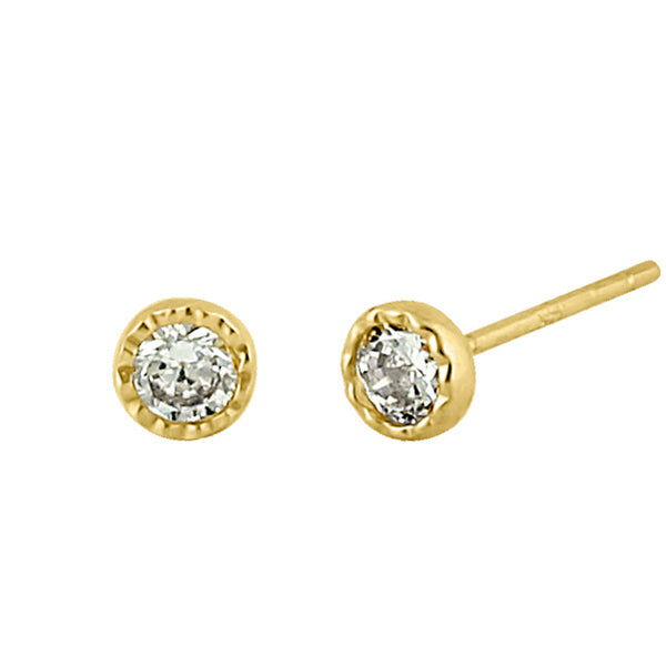 .22ct Solid 14K Yellow Gold 3mm Round CZ Beaded Stud Earrings