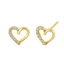 Solid 14K Yellow Gold Half CZ Heart Stud Earrrings