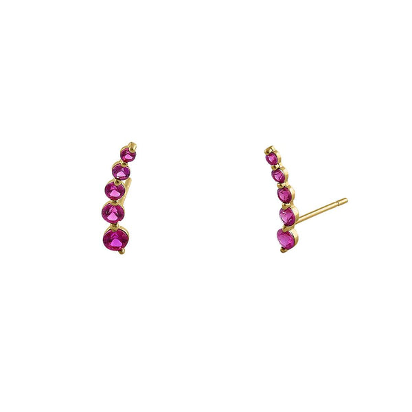 Solid 14K Yellow Gold 5 Ruby Round CZ Stud Earrings