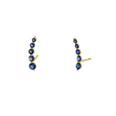 Solid 14K Yellow Gold 5 Blue Sapphire Round CZ Stud Earrings