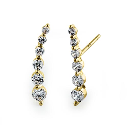 Solid 14K Yellow Gold Curved CZ Earrings