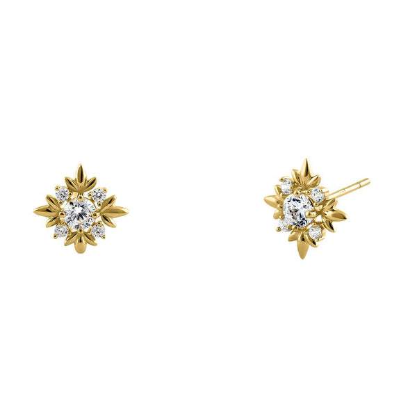 .22 ct Solid 14K Yellow Gold Round Star CZ Stud Earrings