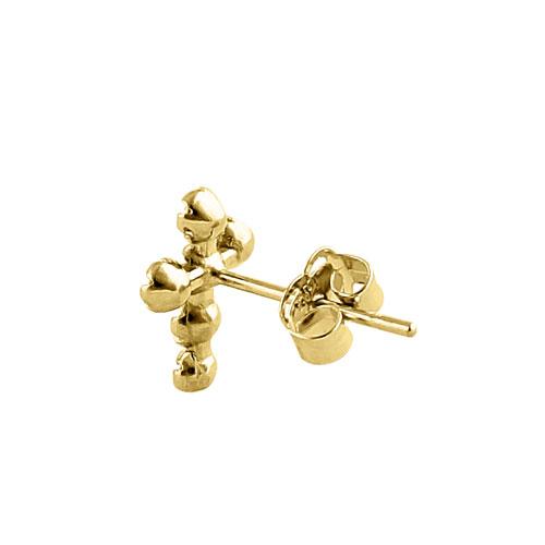 Solid 14K Yellow Gold Round Cross CZ Earrings