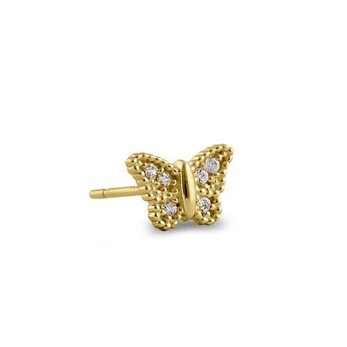 Solid 14K Yellow Gold Butterly CZ Earrings