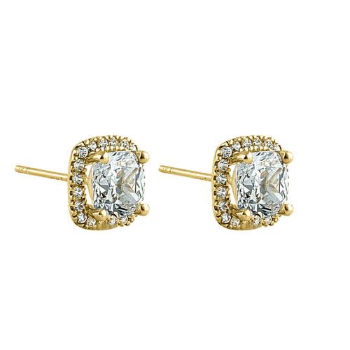 .92 ct Solid 14K Yellow Gold Cushion Halo CZ Earrings
