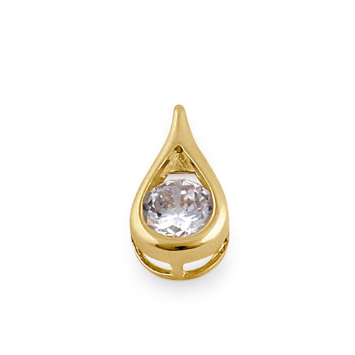 Solid 14K Yellow Gold Round Drop CZ Pendant