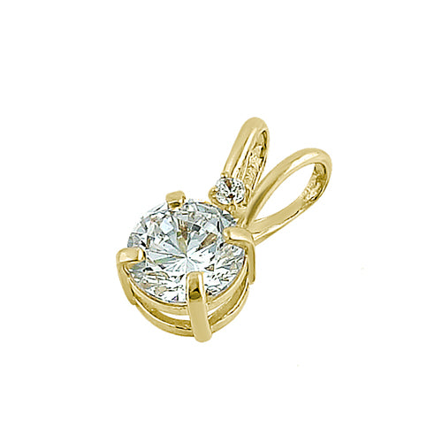 Solid 14K Yellow Gold Round Clear CZ Pendant