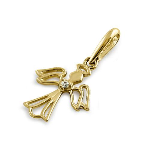 Solid 14K Yellow Gold Angel CZ Pendant